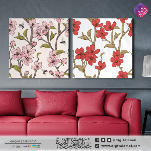 لوحات جدارية متعددة لمجموعة من الأزهار
