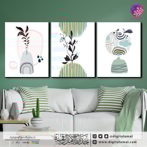 لوحات جدارية متعددة (رسم فني لأوراق النباتات)