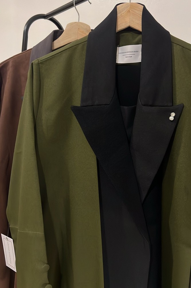 Olive and black crepe abaya