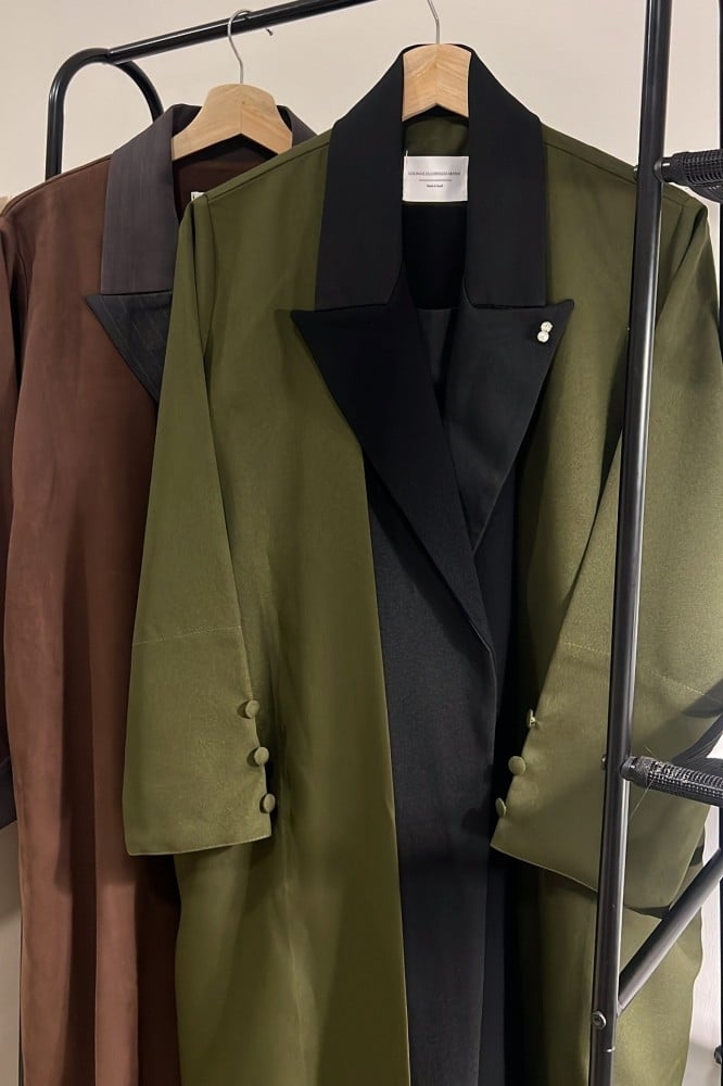 Olive and black crepe abaya