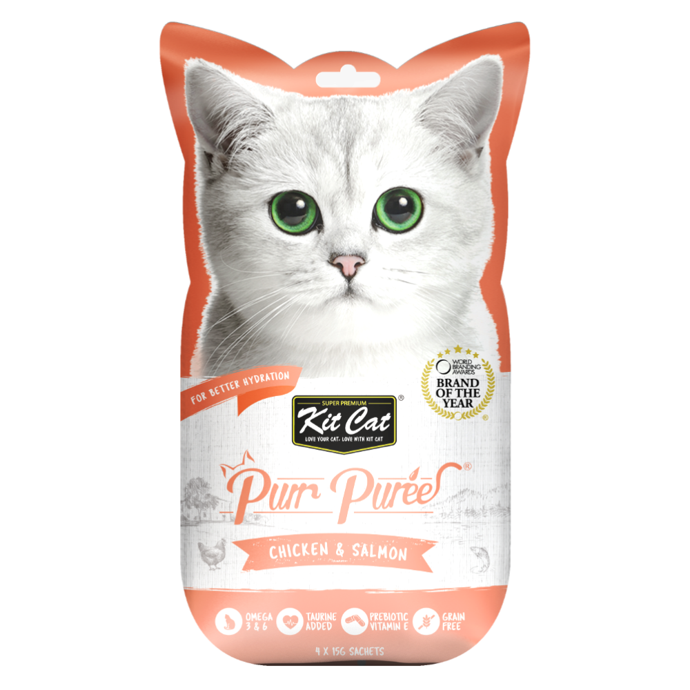 Kit Cat Purr Puree Cat Treats Chicken Salmon 4x 15g ANIMAL HOMELAND STORE