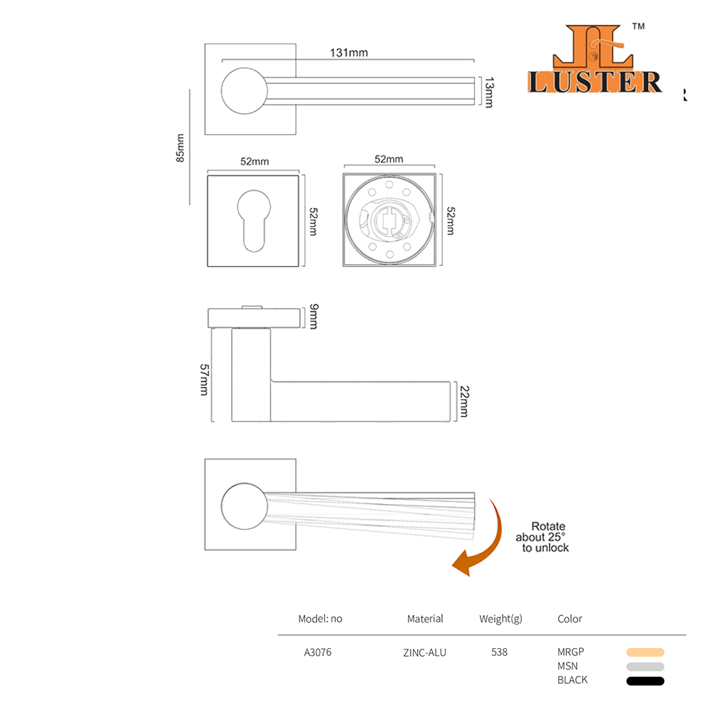 مسكة مفصول - DOOR SEPARATE HANDLE LUSTER A3076