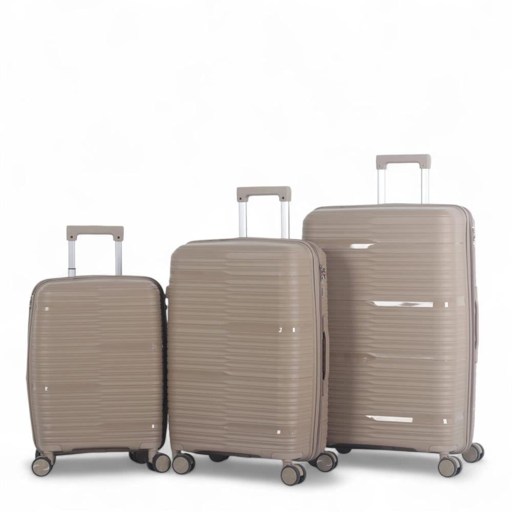 طقم حقائب سفر فاخرة ومتكاملة - 3 قطع من البولي بروبلين المقاوم للكسر (مقاسات كبيرة وميزات فائقة)