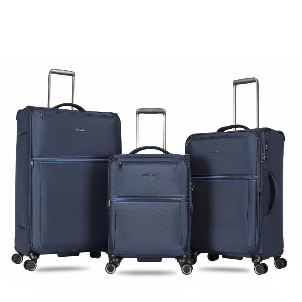 طقم شنط سفر قماش 3 قطع دبل كفرات هيكل ألمونيوم وسحاب توسعة ضد السرقة خفيف الوزن