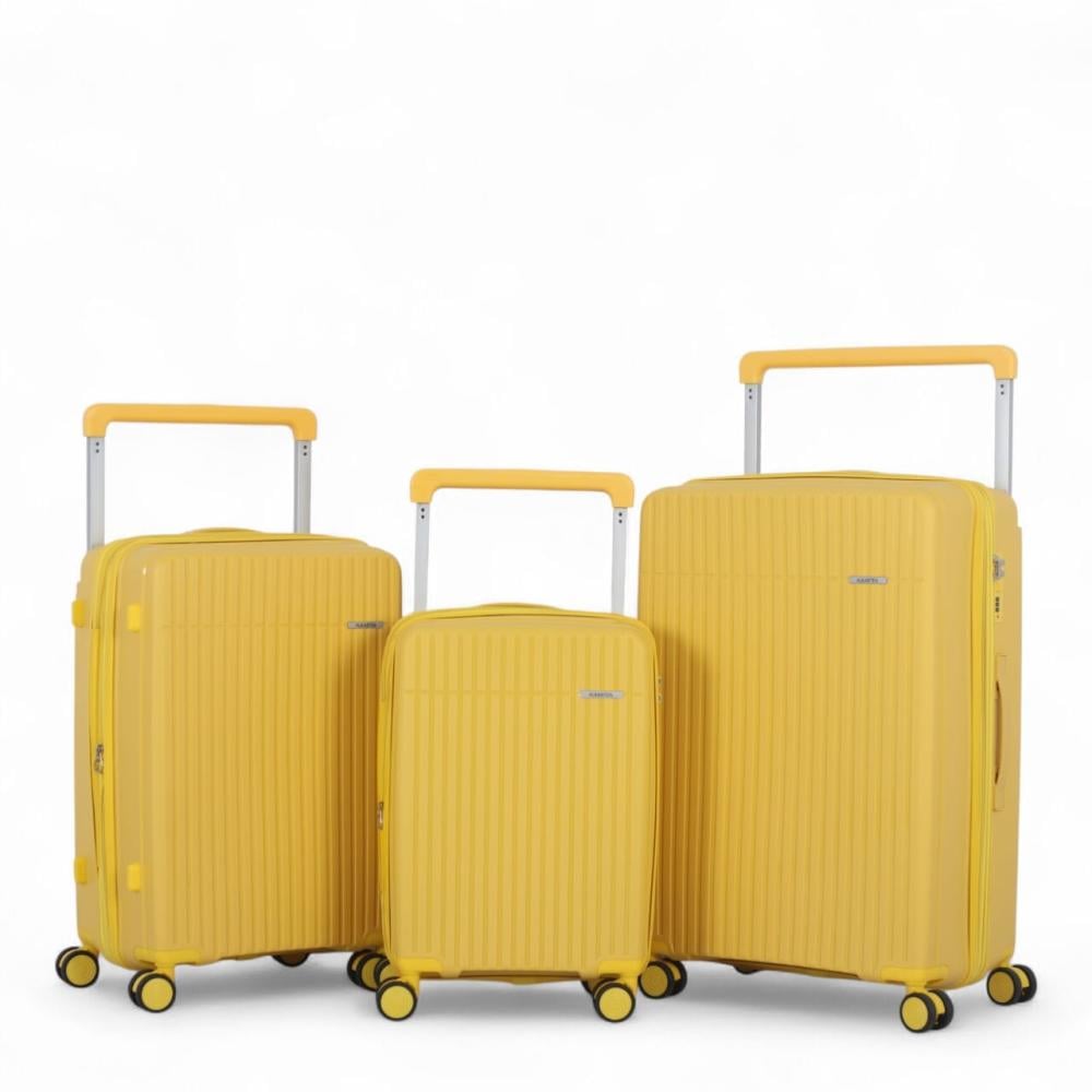 طقم حقائب سفر فاخرة ومتكاملة - 3 قطع من البولي بروبلين ضد الكسر (مقاسات كبيرة وميزات فائقة)