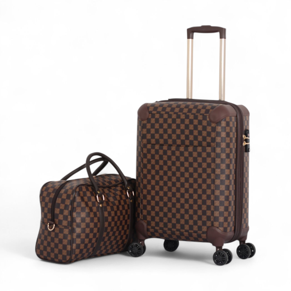 شنطة سفر كلاسيكية مغطاة بجلد – ضد الكسر – حقيبة سفر مقاس 20 بوصة مع حقيبة يد أنيقة