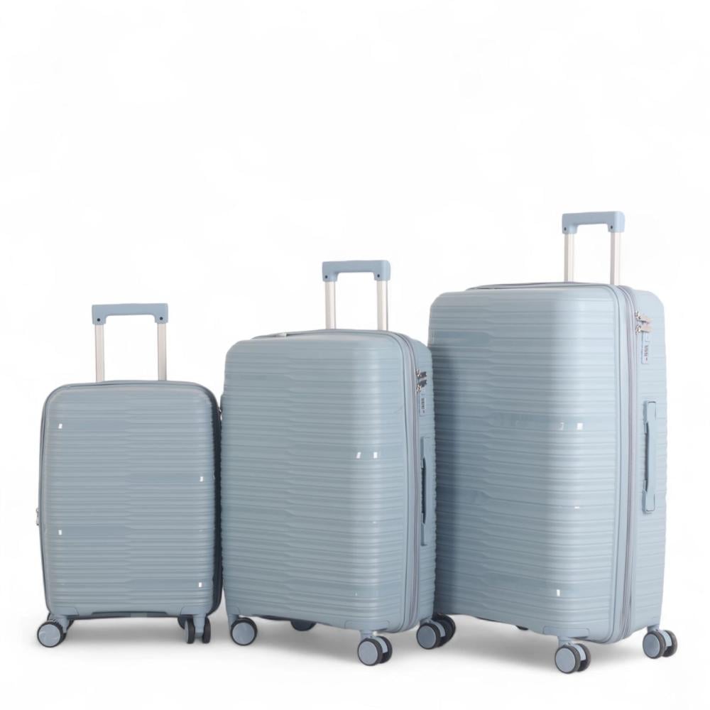 طقم حقائب سفر فاخرة ومتكاملة - 3 قطع من البولي بروبلين المقاوم للكسر (مقاسات كبيرة وميزات فائقة)