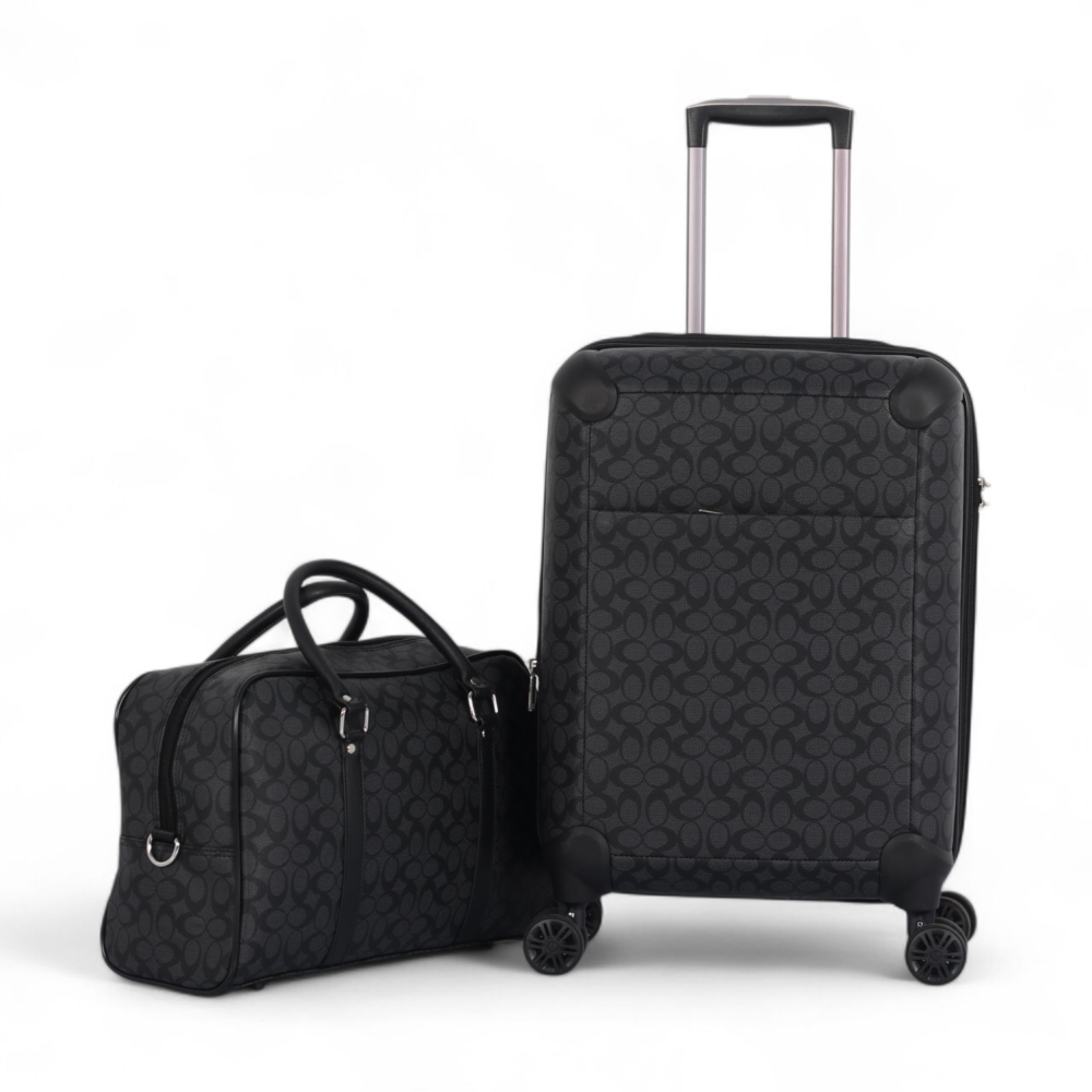 شنطة سفر كلاسيكية مغطاة بجلد – ضد الكسر – حقيبة سفر مقاس 20 بوصة مع حقيبة يد أنيقة