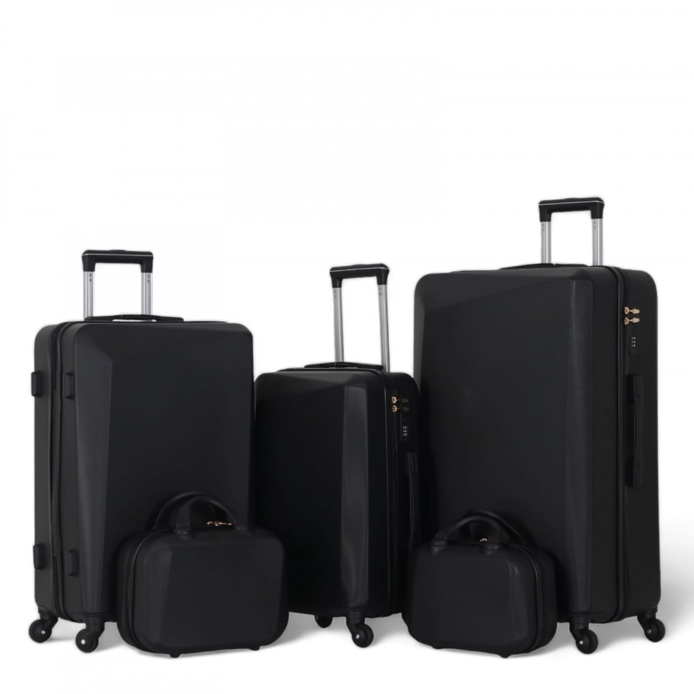 طقم حقائب سفر  - مكون من 5 قطع يشمل 3 شنط تروللي وشنطتين للمكياج -بكفرات مرنة - 360 درجه - قفل رقمي ثابت ضد السرقة