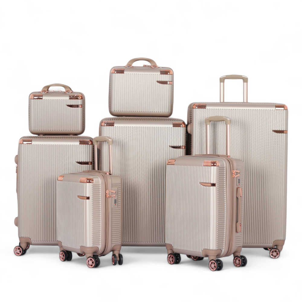 طقم شنط سفر دبش عرايس 7 قطع بسحاب متين - كفرات مزدوجة 360 درجة  من ماركة AVIATOR