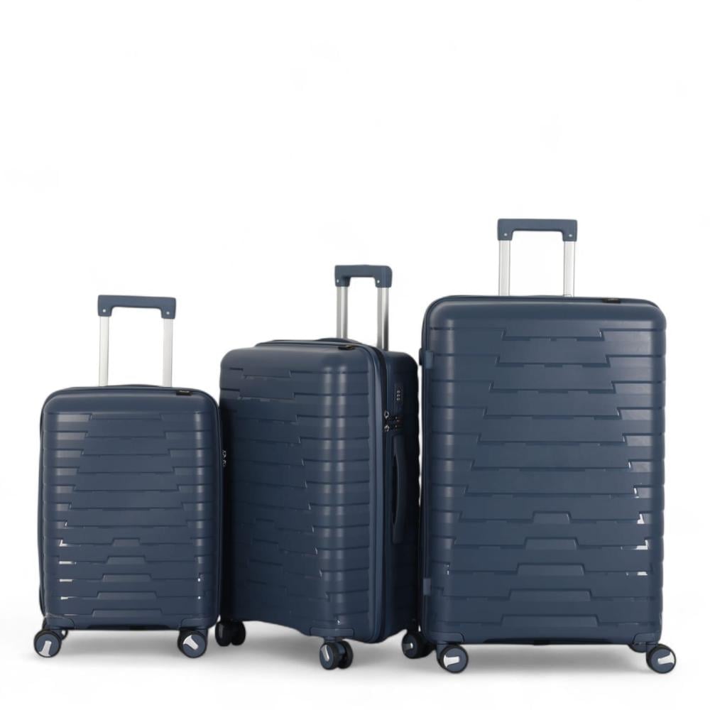 طقم شنط سفر - مصنوعه من مادة البولي بروبلين - ضد الكسر - كفرات دبل 360 درجة - مكون من 3 شنط سفر بمقاسات مختلفة