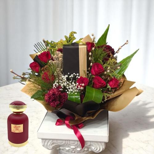 عطر فلورا flora مع باقة زهور .