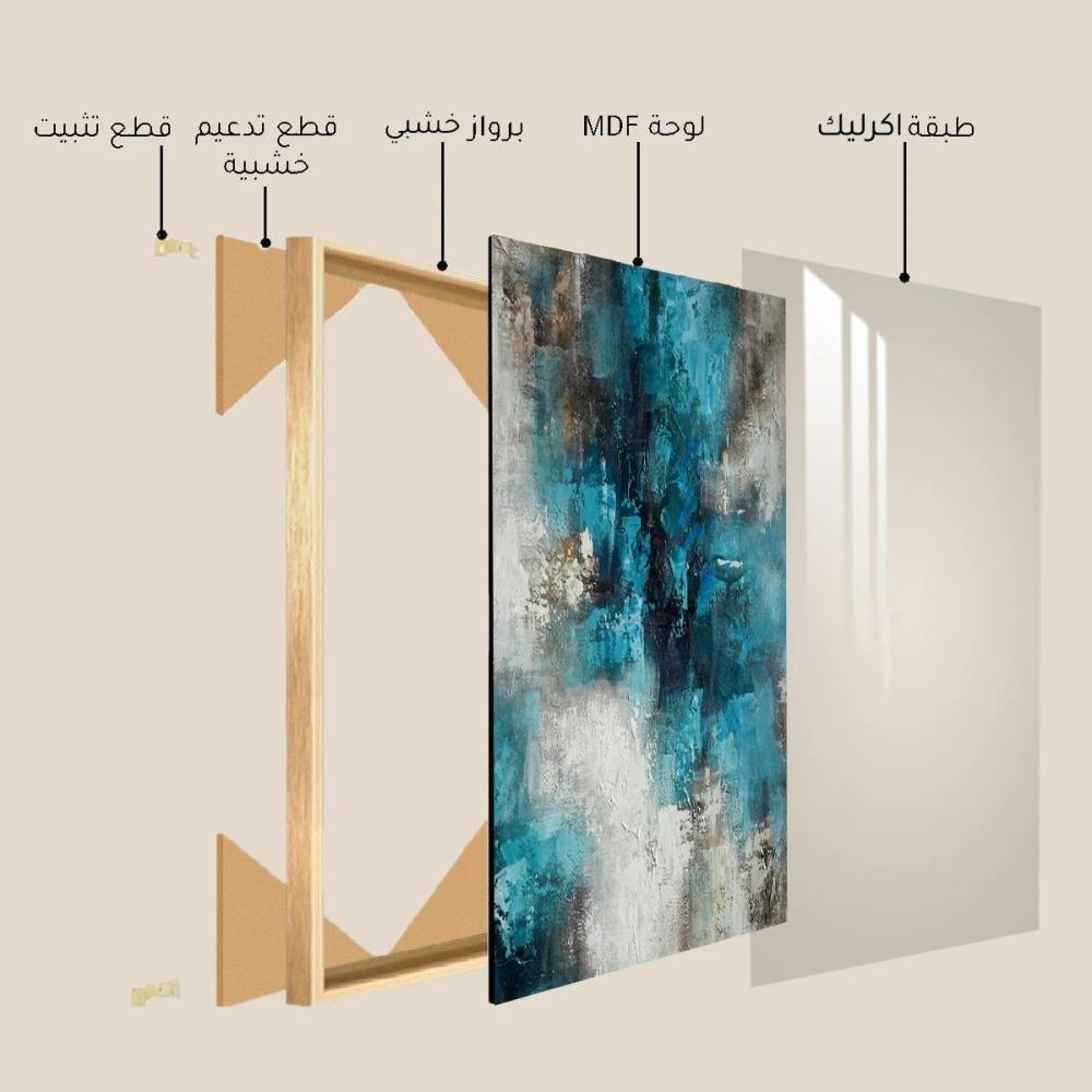 ثلاث لوحات جدارية مودرن بتصميم تجريدي مع برواز وطبقة اكريلك شفاف