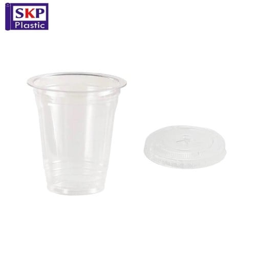 اكواب بلاستيك للعصير 10 اونص مع غطاء مسطح كرتون (1000 حبة)