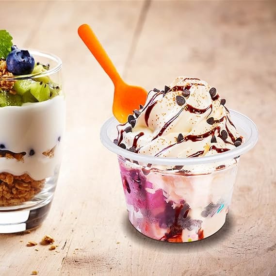 علب بلاستيك  للايسكريم والحلى 8 اونص بغطاء قبة (كرتون 1000حبة)