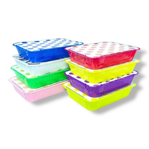 علب طعام قصدير حجم كبير مع غطاء الوان متعددة (6حبة)