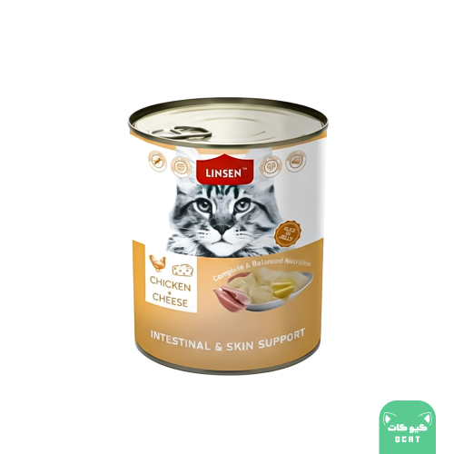 لينسن معلبات للقطط البالغة لدعم الامعاء والجلد بالدجاج والجبن 375 جرام