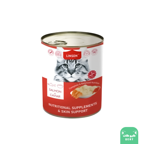 لينسن معلبات للقطط البالغة لدعم البشرة والجلد بالسلمون والكافيار 375 جرام