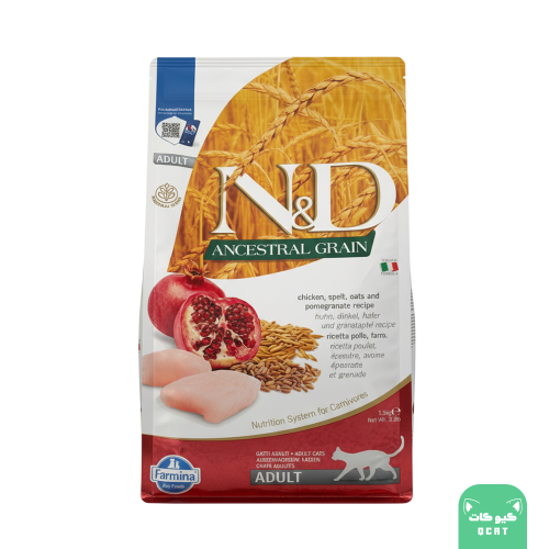 دراي فود فارمينا N & D للقطط البالغة بالدجاج والرمان 1.5 كيلو