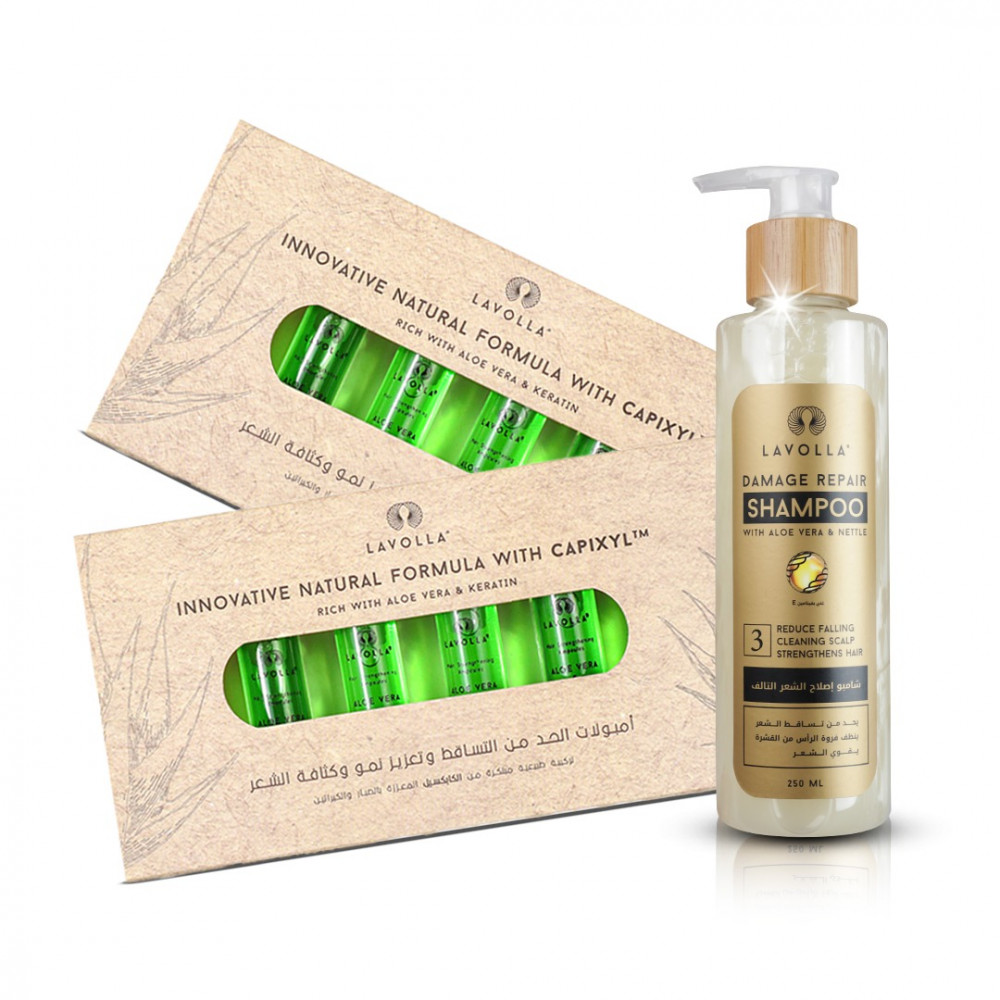 Capaxil ampoule set to reduce hair loss and promote hair growth + aloe vera  and nettle shampoo - skin shop