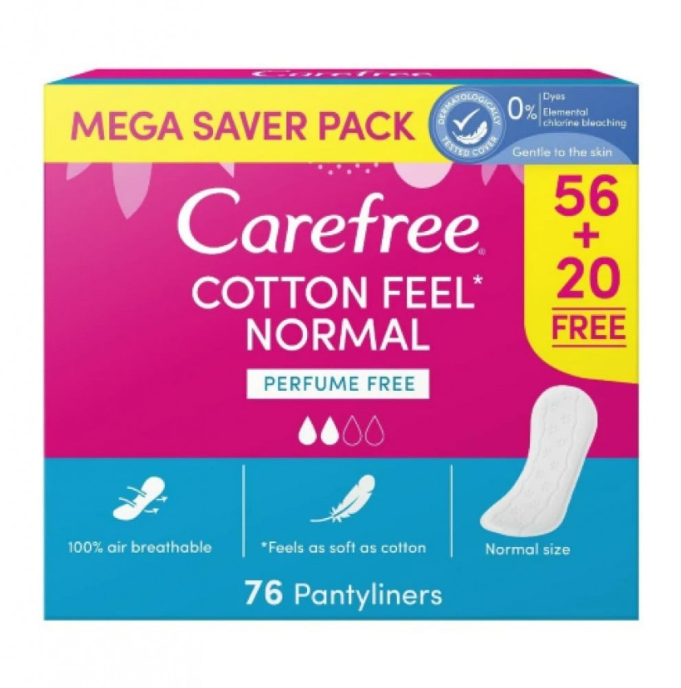 Carefree pantyliners, cotton, unscented, regular size, 76 pads - skin shop