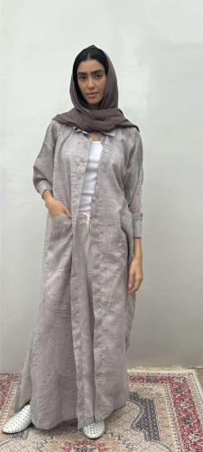 عباية معطف كتان لون رمادي مع طرحة coat abaya in gr...