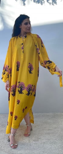 ثوب حرير100٪ صفر 100% silk kaftan in yellow