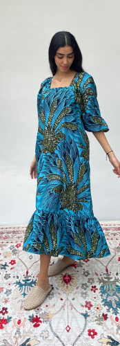 فستان/ثوب قطن ثقيلBlue cotton dress FREE S