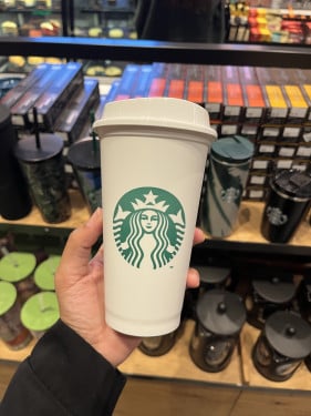 Reusable white plastic cup