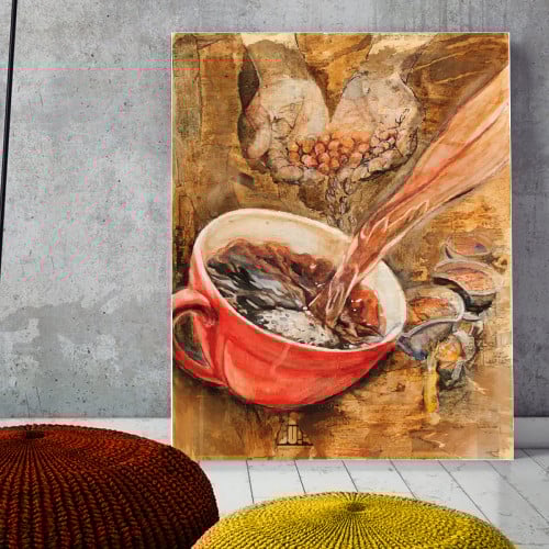 لوحة ديكور قماشية بتصميم قهوة