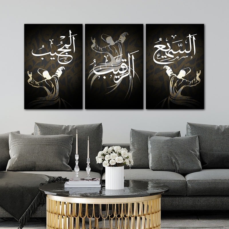 ثلاث لوحات خشبية ام دي اف مقاس 120x60 سم