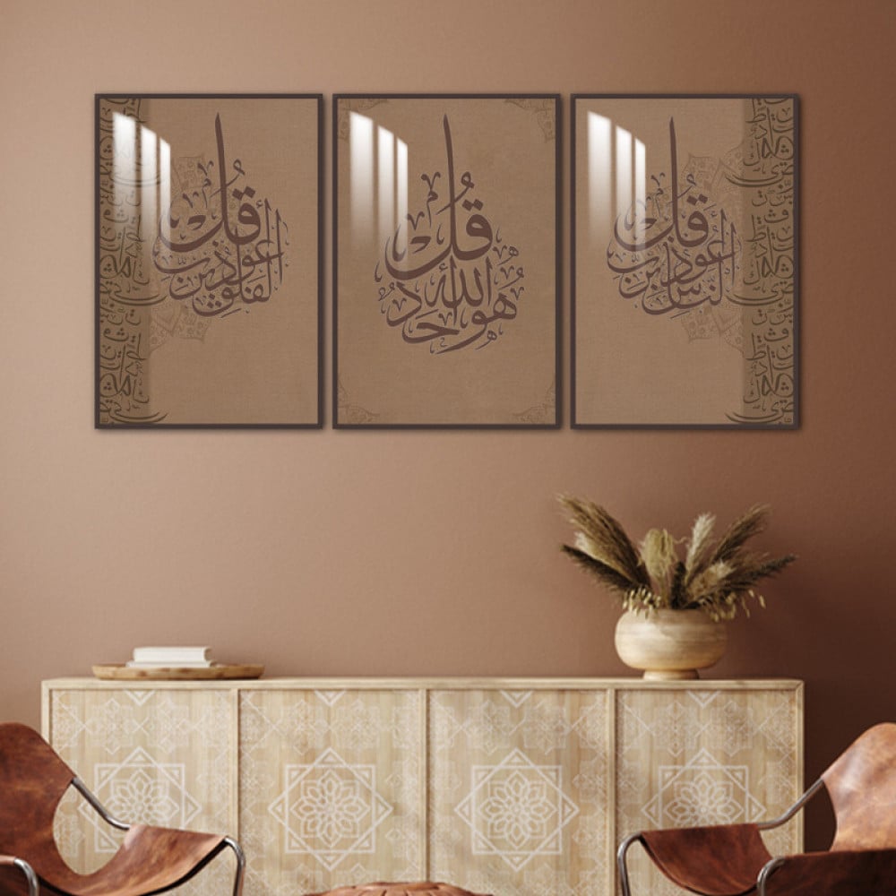 ثلاث لوحات جدارية مع برواز واكريلك شفاف