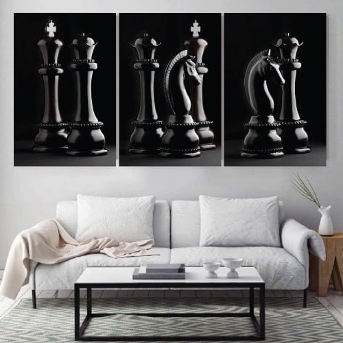 ثلاث لوحات قماشية بتصمصم شطرنج