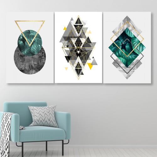 ثلاث لوحات قماشية بتصميم رسم هندسي