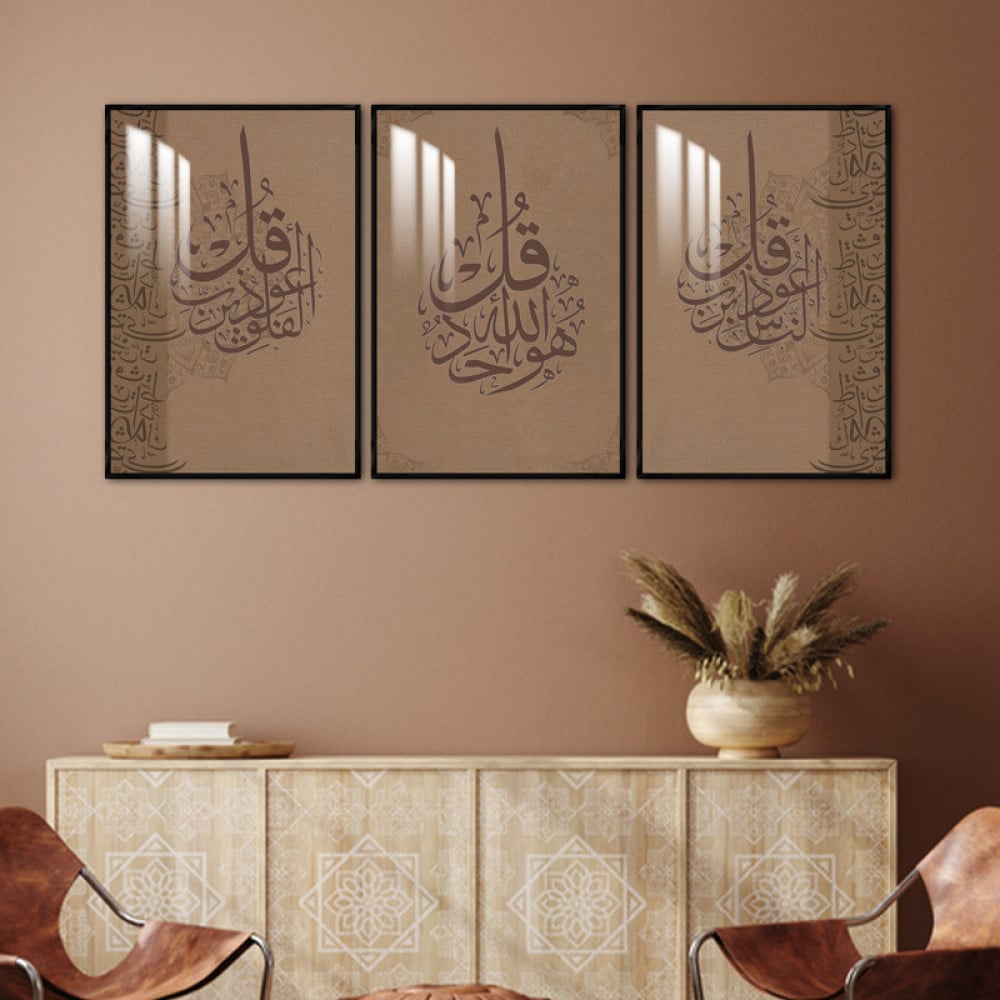 ثلاث لوحات جدارية مع برواز واكريلك شفاف