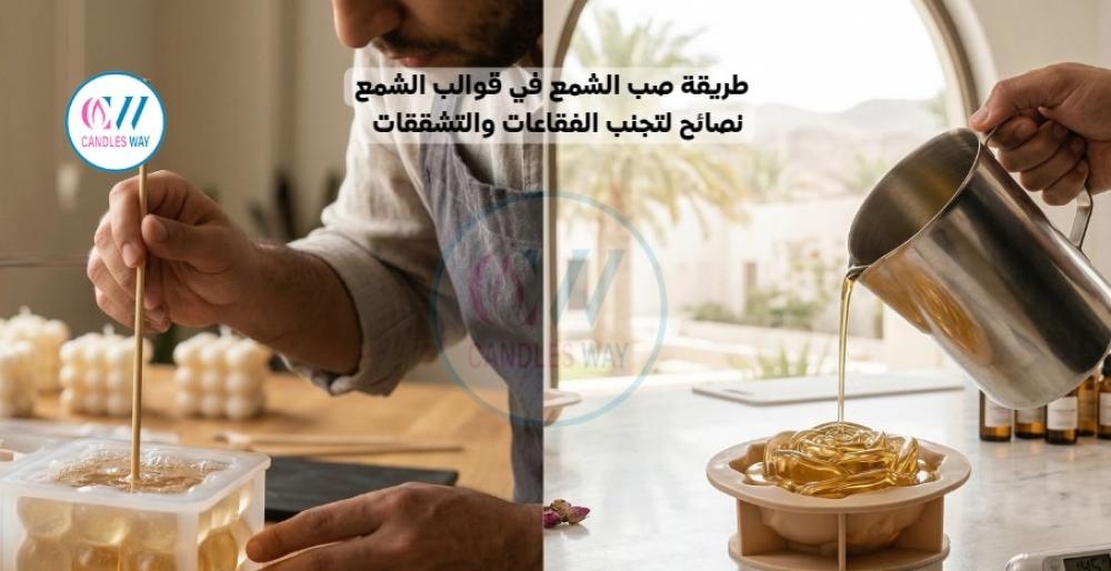 طريقة صب الشمع في قوالب الشمع : نصائح لتجنب الفقاعات والتشققات