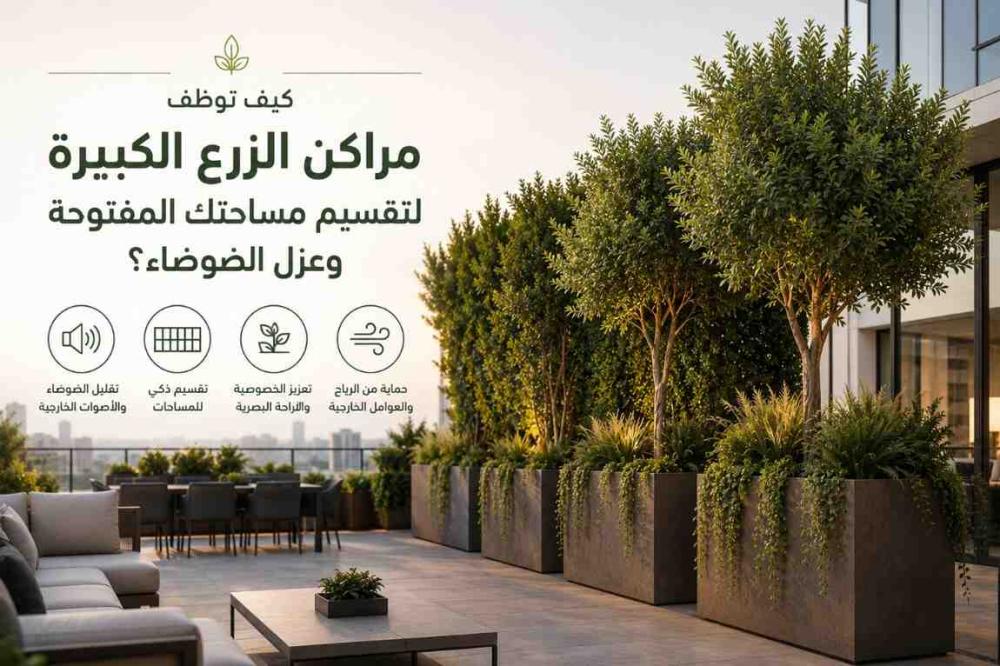 كيف توظف مراكن الزرع الكبيرة لتقسيم مساحتك المفتوحة وعزل الضوضاء؟