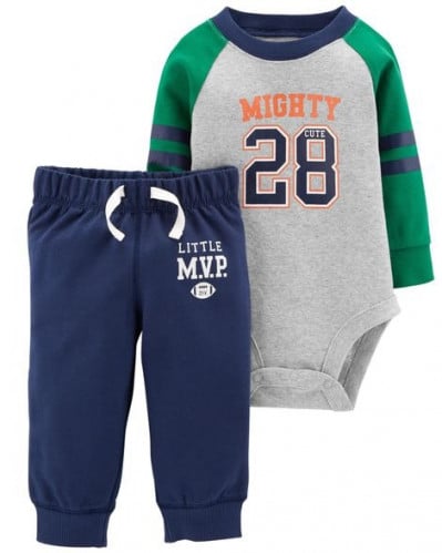 طقم قطعتين ولادي - أخضر ورمادي