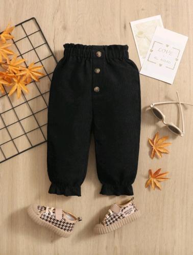 بنطلون بناتي - أسود - زر من الأمام