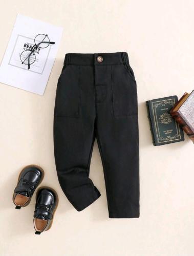 بنطلون أسود بزر و جيوب - 3-6 شهور