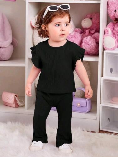 طقم قطعتين بناتي بلوزة  و سروال أسود