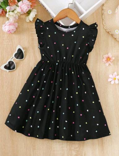 فستان بناتي أسود - قلوب ملونة