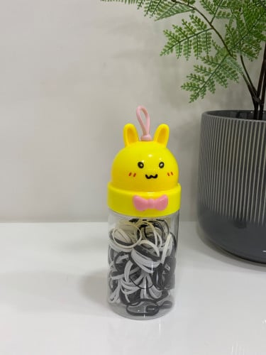 علبة ربطات شعر أسود وأبيض- أرنب