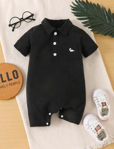 رومبر  ولادي أسود - بولو - تطريز ديناصور