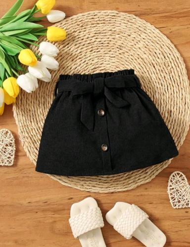 تنورة بنات - أسود - أزرار و حزام