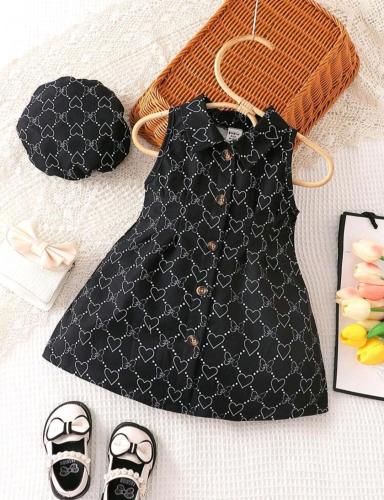 فستان بناتي أسود قلوب بيضاء