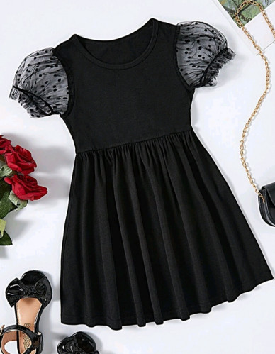 فستان بنات أسود - نصف كم تول