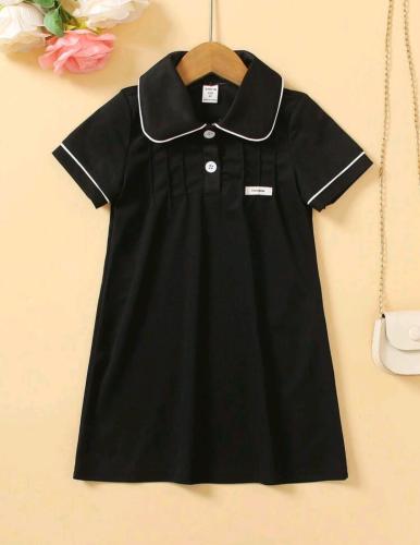 فستان بناتي بخطوط بيضاء -  أسود