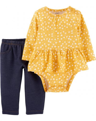 طقم قطعتين بناتي ماركة كارترز - بدلة صفراء