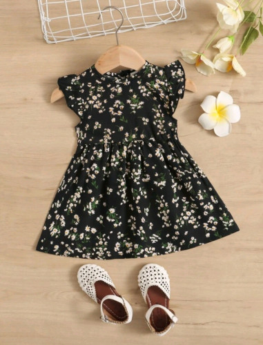 فستان بنات أسود مزهر